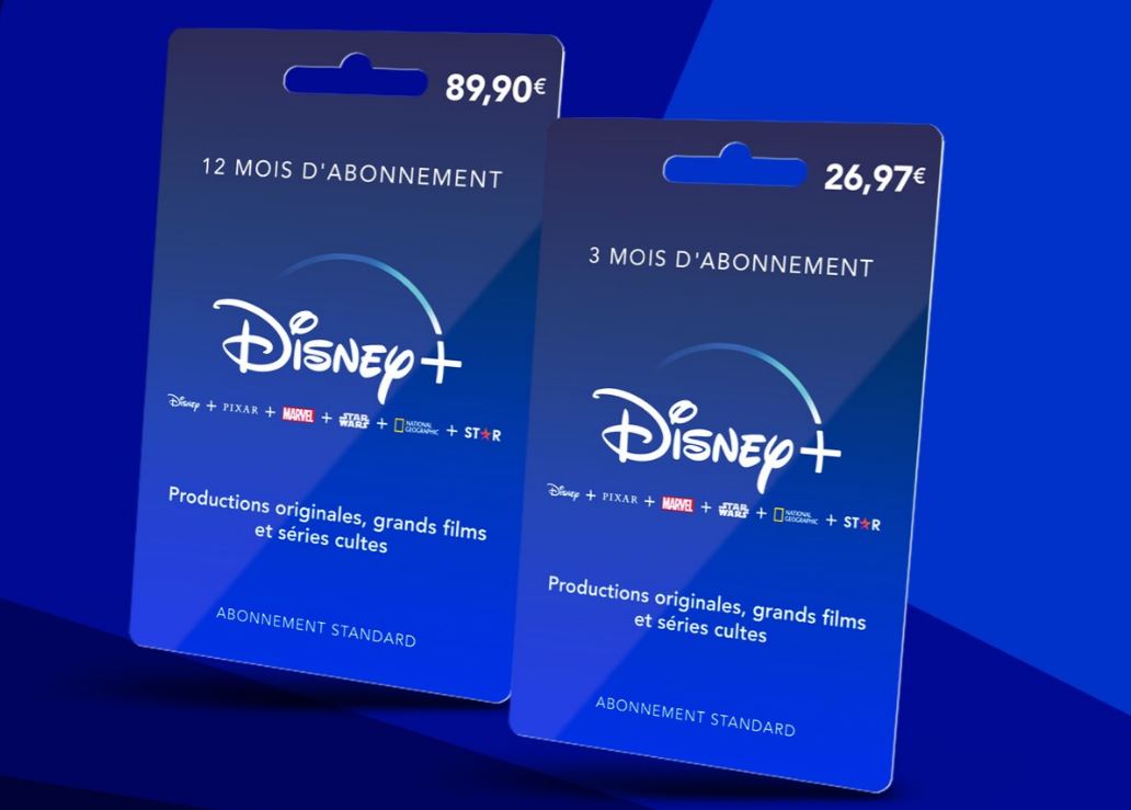 En France, il est possible d&#039;acheter des cartes cadeaux Disney+ pour bénéficier de trois mois ou un an d&#039;abonnement © Disney