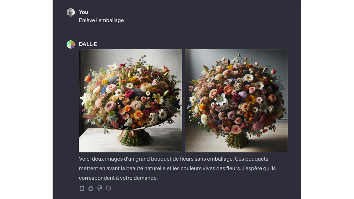 Bouquet de fleurs généré avec DALL·E 3 © Pascale Duc pour Clubic
