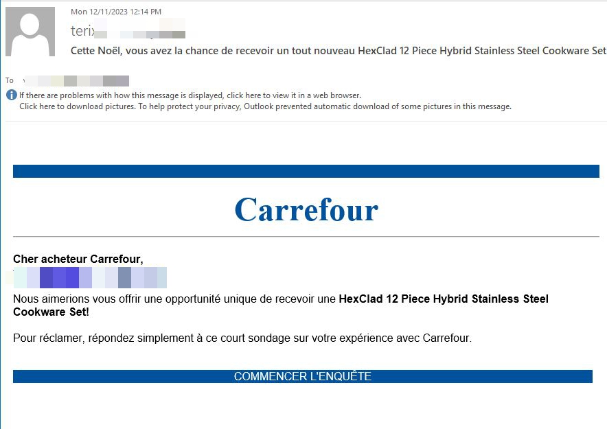 L&#039;e-mail de phishing Carrefour © Bitdefender