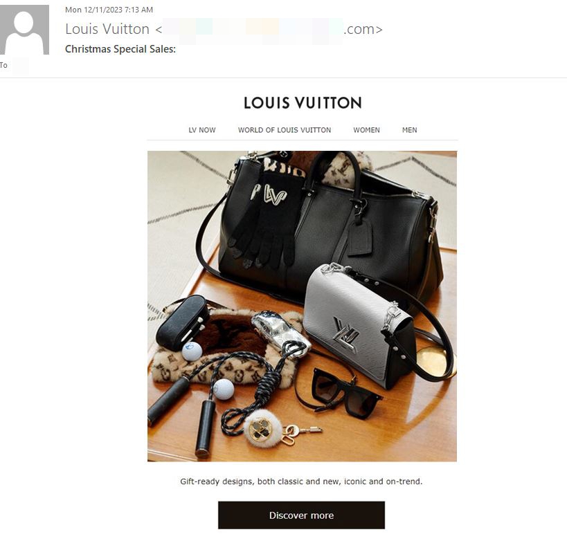 L&#039;e-mail de phishing Louis Vuitton © Bitdefender