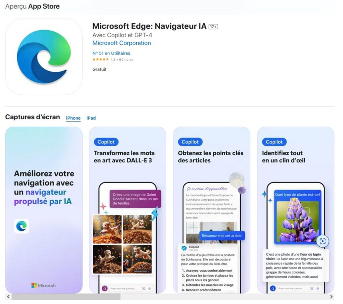 Microsoft Edge : Navigateur IA © App Store