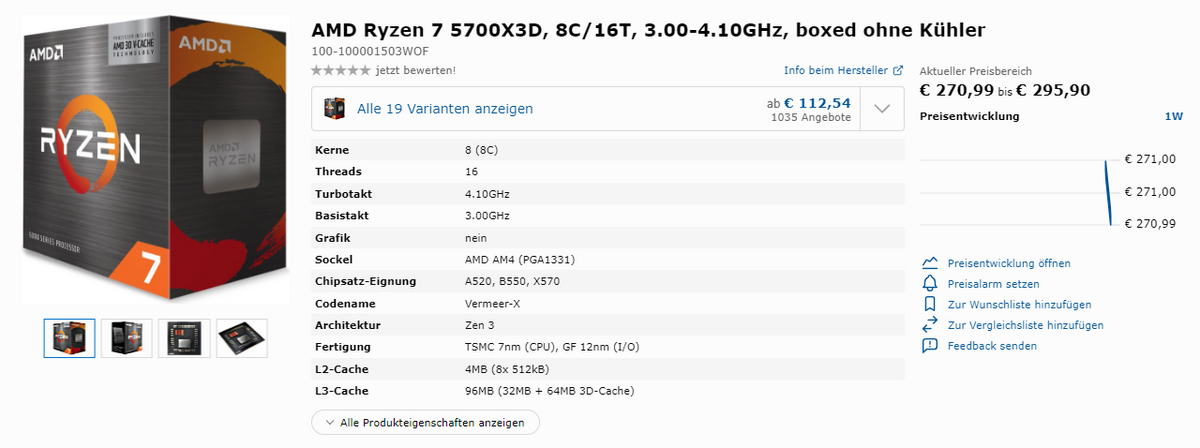 Le Ryzen 7 5700X3D pour ainsi dire en vente © Nerces pour Clubic