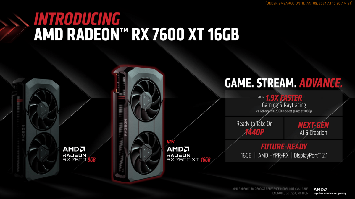 Rapide présentation de la Radeon RX 7600 XT © AMD