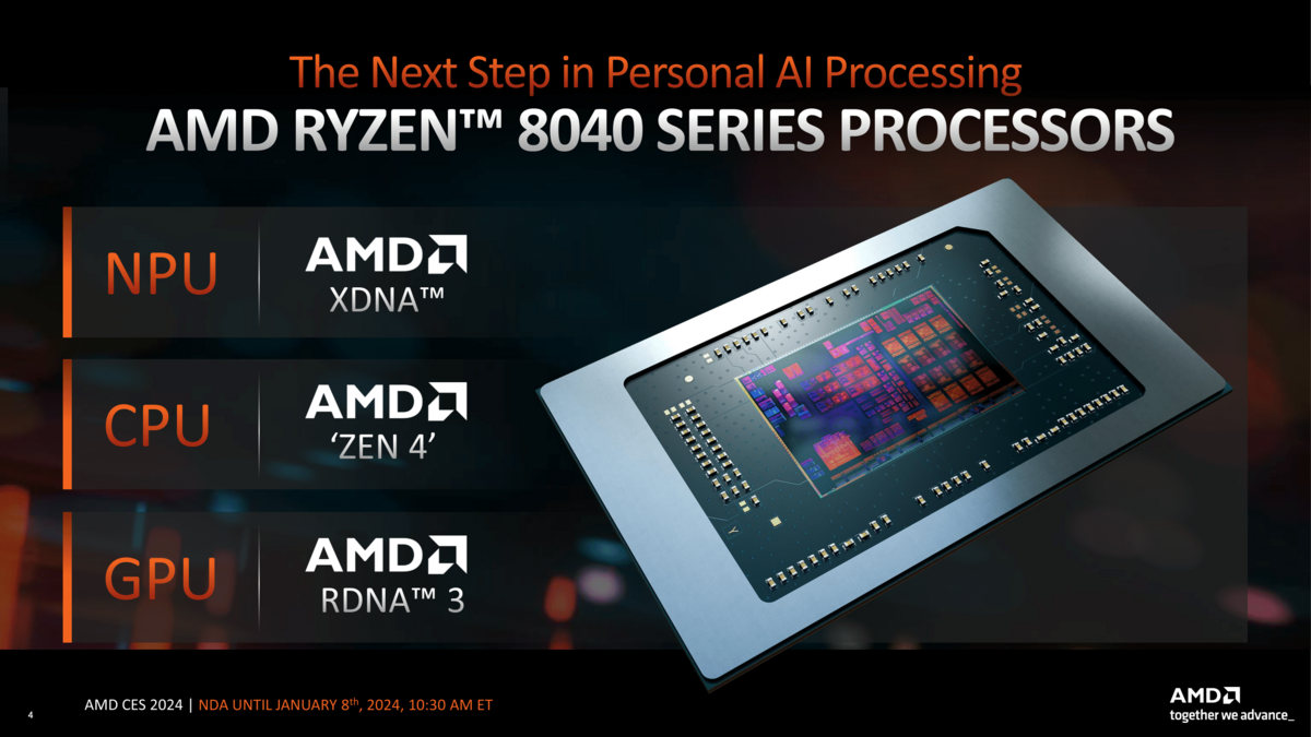 XDNA, Zen 4 et RDNA 3 sont associés sur les 8040U © AMD
