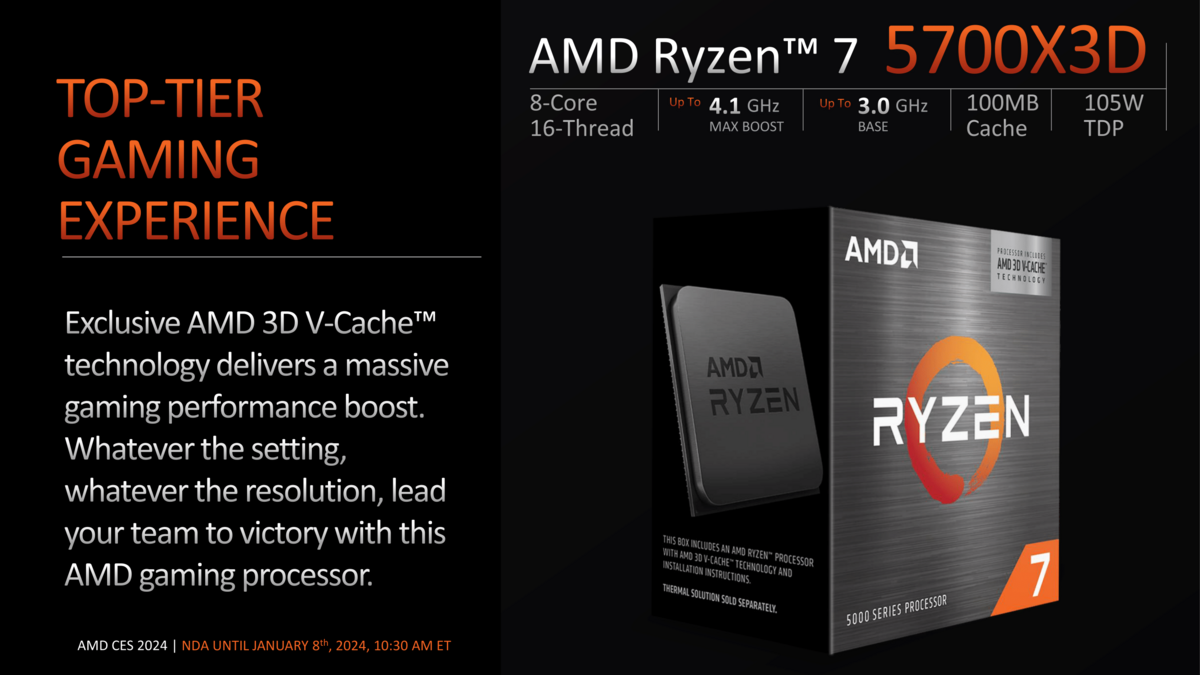 AMD a dévoilé le Ryzen 7 5700X3D en début d'année © AMD