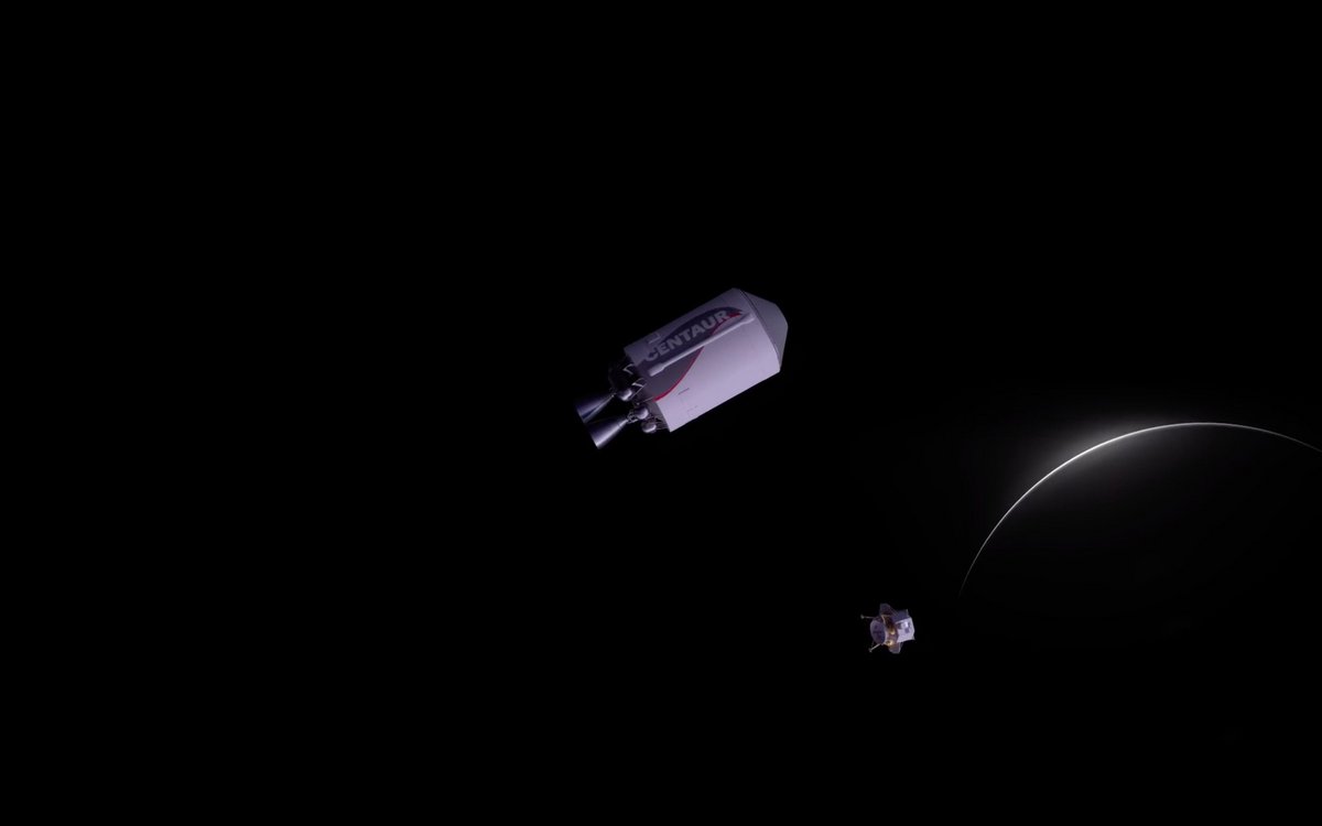 Vue d&#039;artiste montrant l&#039;étage supérieur Centaur et le petit atterrisseur Peregrine. En fond, objectif Lune ! © United Launch Alliance