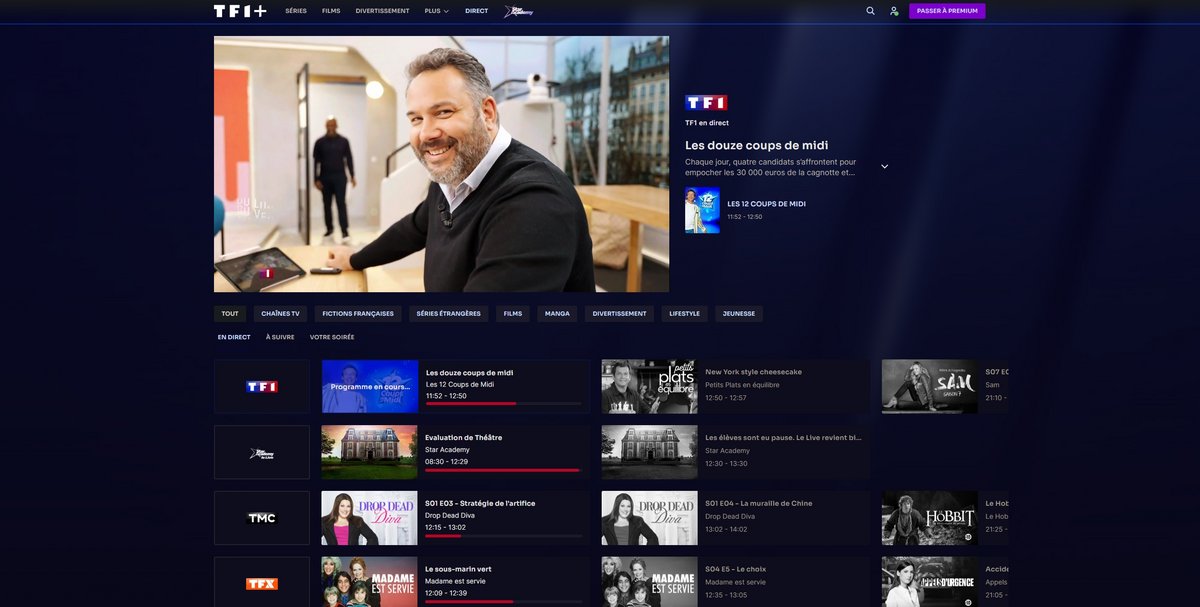 TF1+ - La page dédiée au direct