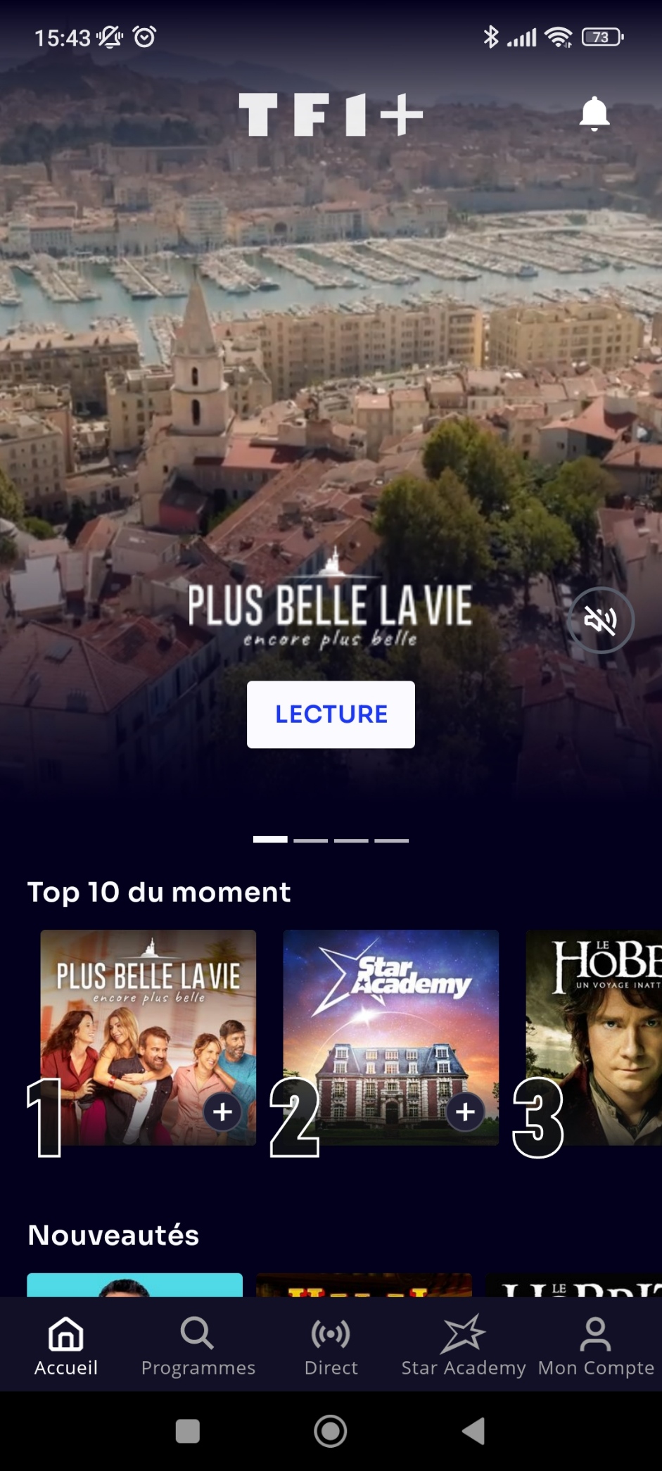 TF1+ - La version Android condense les mêmes menus que sur le web