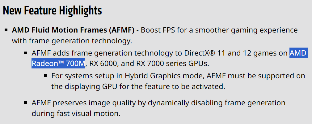 AFMF support drivers preview © VideoCardz