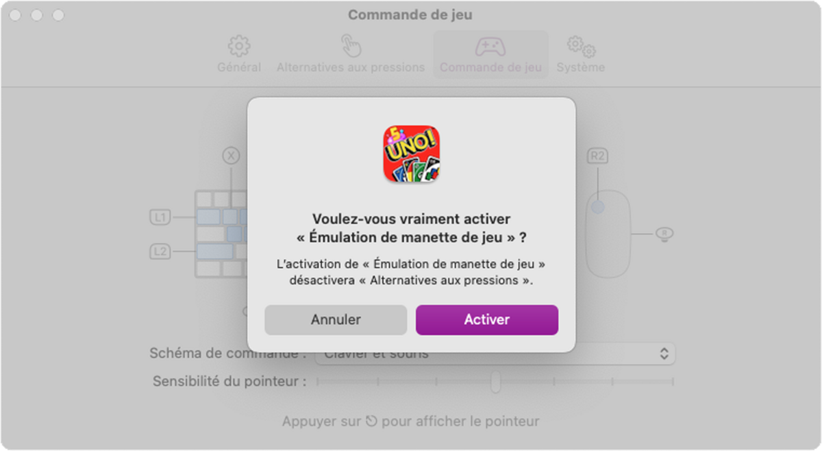 Choisir entre l'émulation de manette de jeu ou les alternatives aux pressions pour une app iOS sur Mac © Clubic