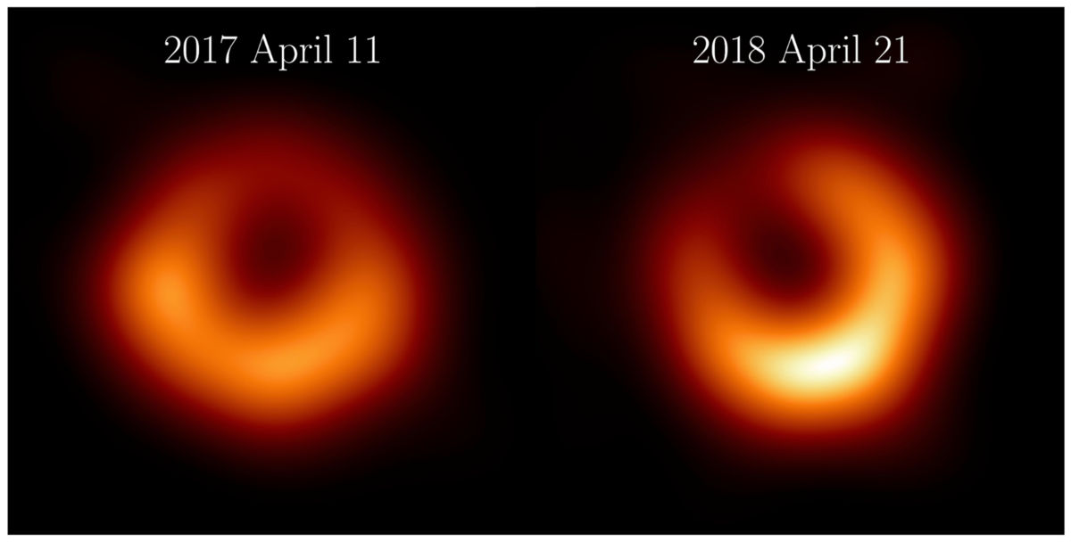 A gauche, l'image de M87 obtenue en 2017. A droite, celle-ci obtenue en 2018 © Event Horizon Telescope