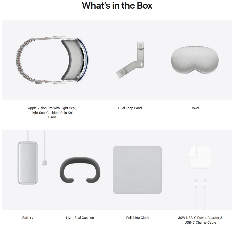 Apple Vision Pro, contenu de la boîte © Apple