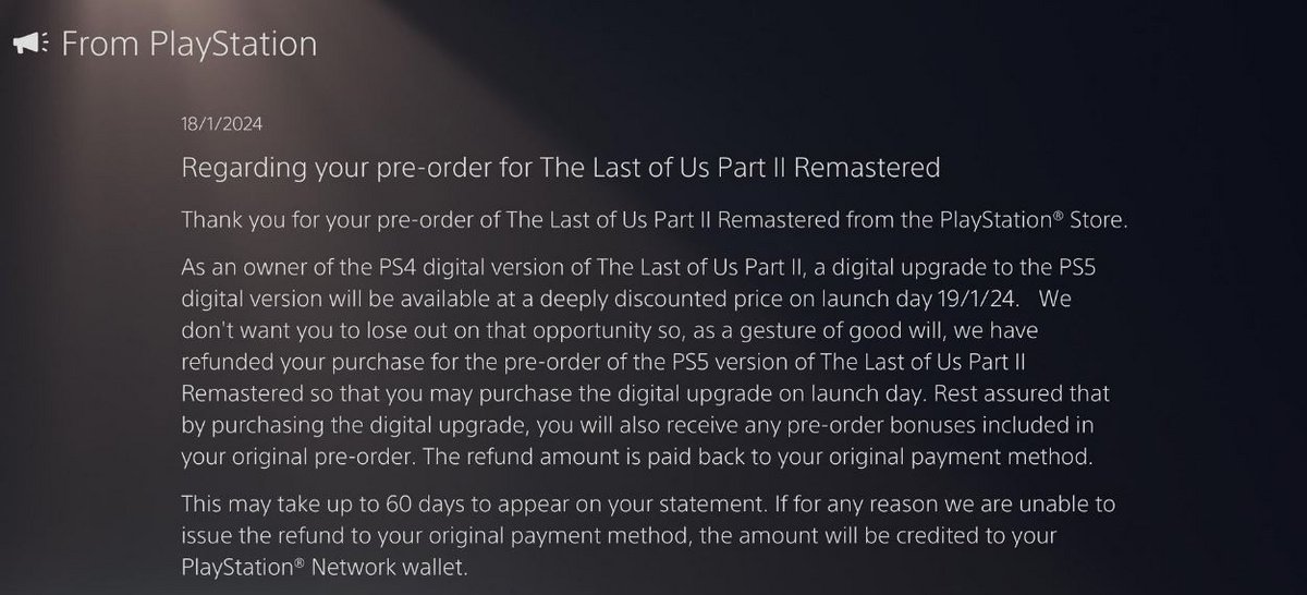 Les acheteurs de The Last of Us II Remastered sur PS5, qui possèdent déjà la version PS4, ont été remboursés automatiquement © PlayStation