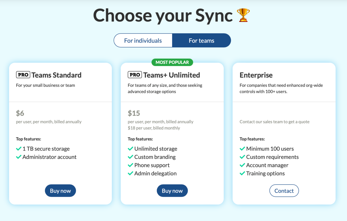Sync.com - Offres pros