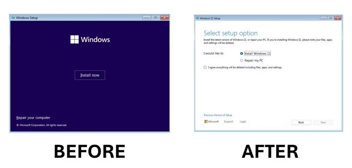 L'ancien écran d'installation à gauche, le nouveau à droite © XDA-Developers