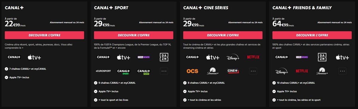 myCanal - Certains des packs proposés par Canal+