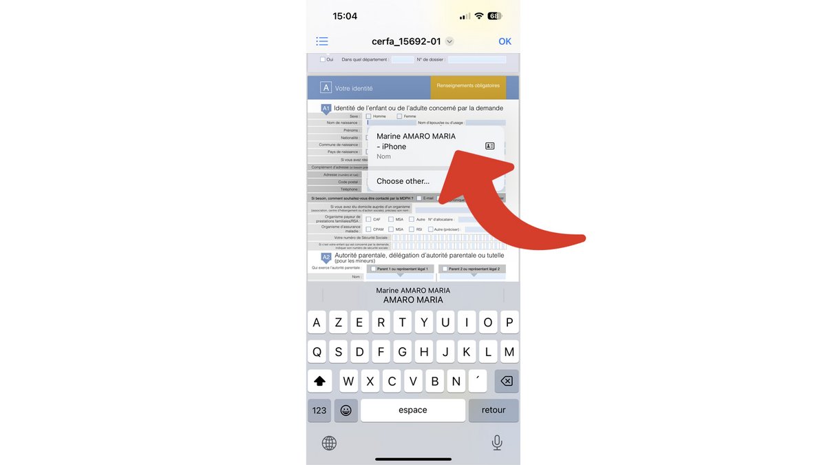 Sélectionner sa propre fiche contact pour un remplissage automatique du PDF © Clubic