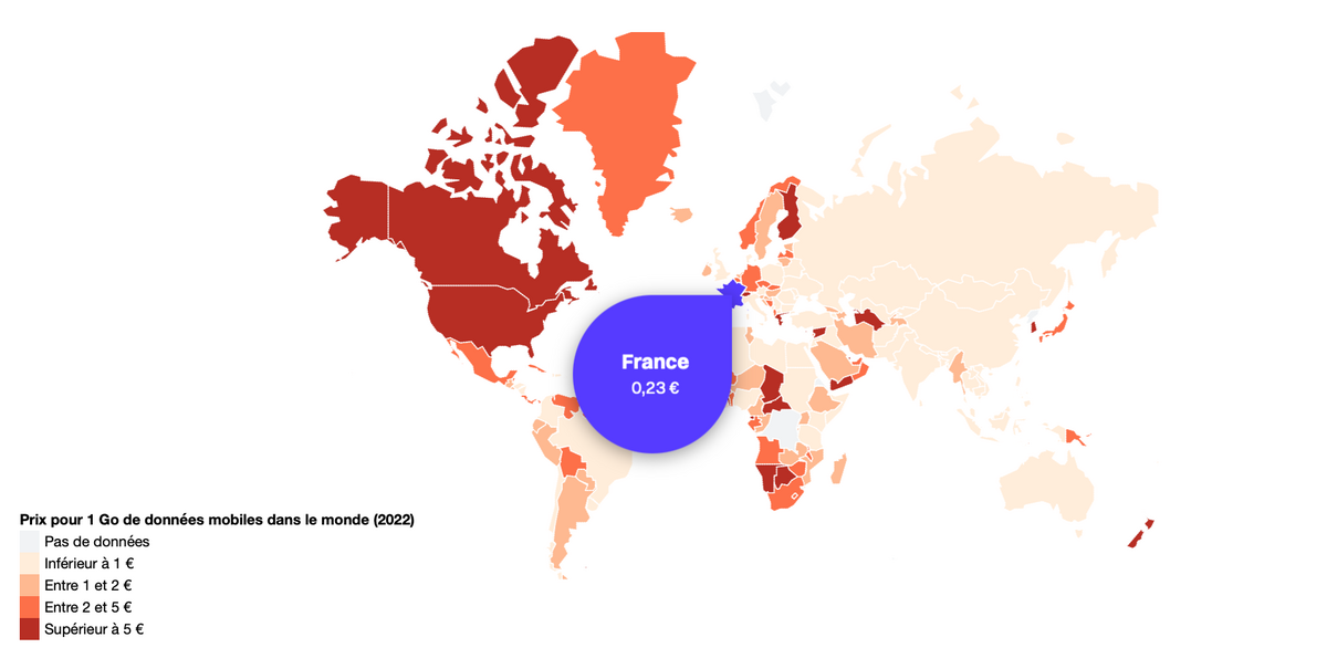 Carte des prix du gigaoctet (données mobiles) dans le monde © HelloSafe