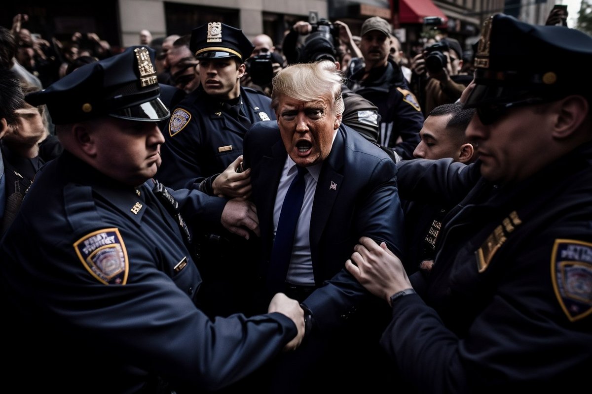 Une image générée par Midjourney de Trump en train d'être arrêté. © Midjourney