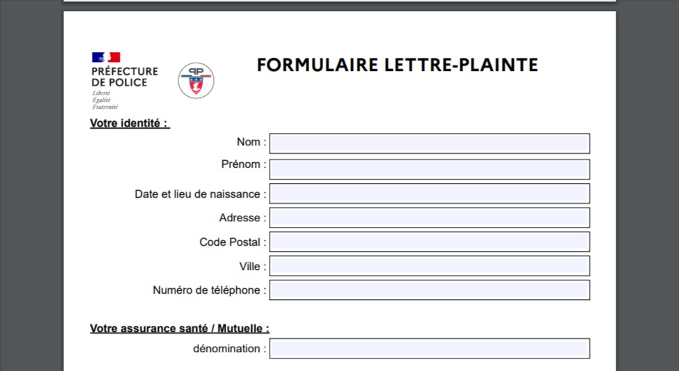 Capture d'écran du formulaire de lettre-plainte mis à disposition par Cybermalveillance.gouv.fr © Clubic