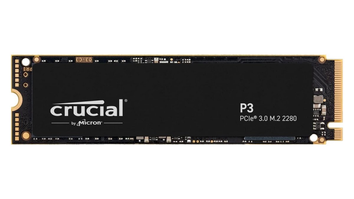 Le SSD classique Crucial P3, un modèle PCIe Gen3, jusqu'à 3500 Mo/s en lecture séquentielle