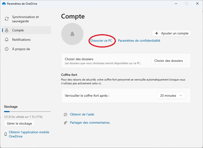 OneDrive &quot;Dissocier ce Pc&quot; - © Clubic