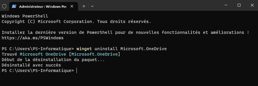 Désinstaller OneDrive via Windows PowerShell