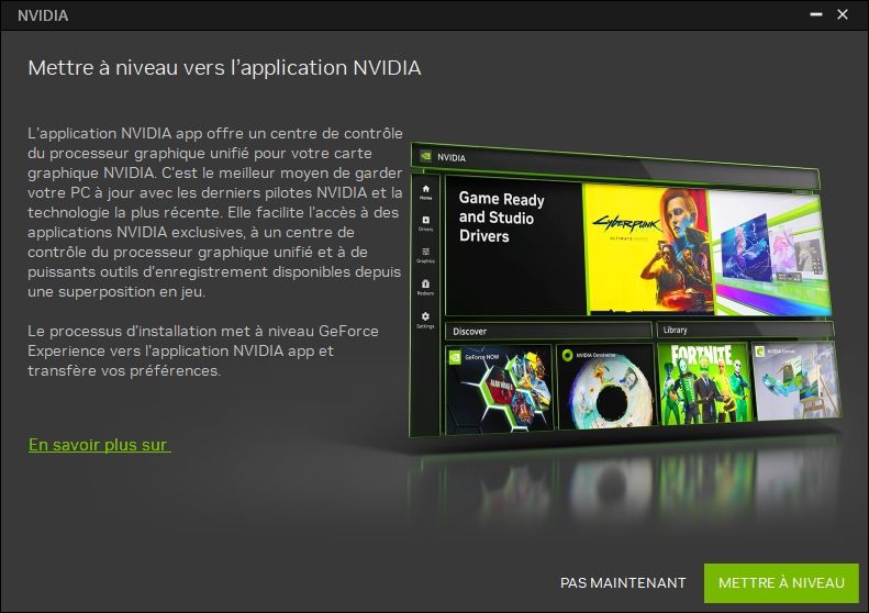 During installation, it is possible to migrate from the GeForce Experience app © Screenshot Clubic
