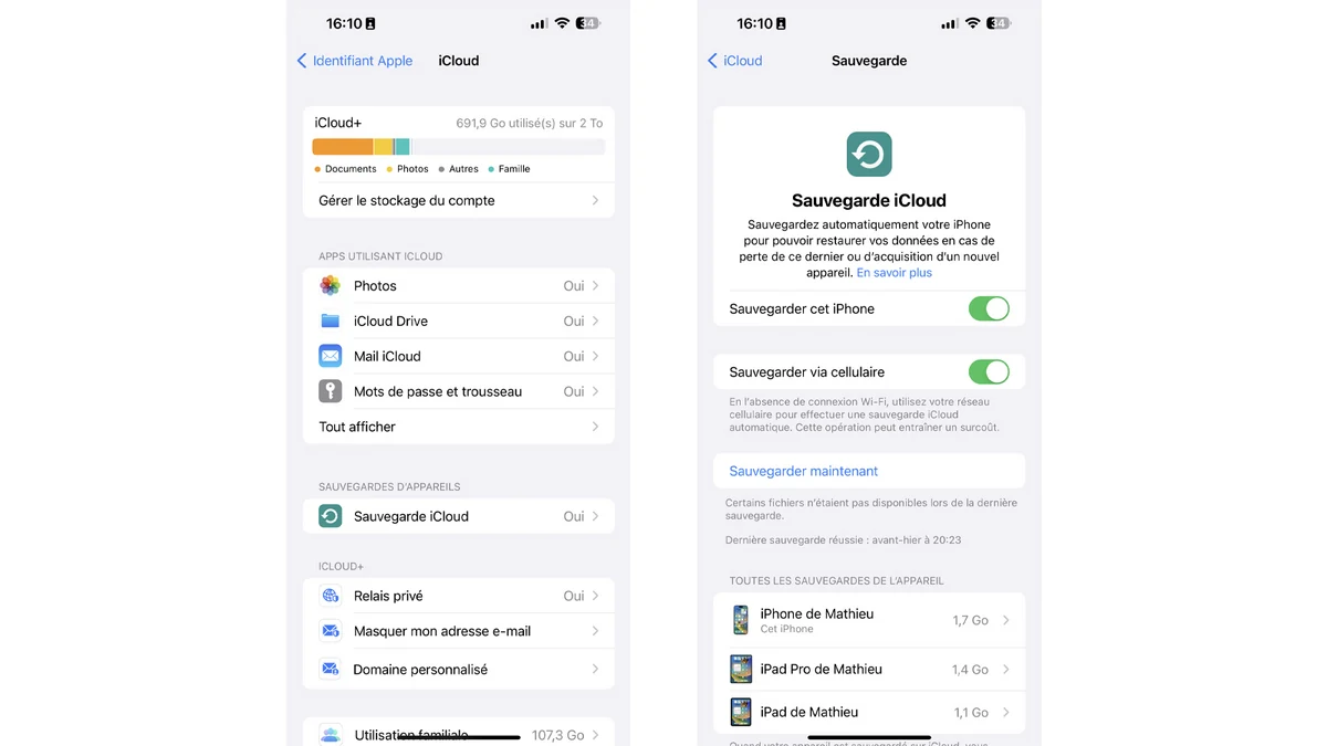 Sauvegarde de l'iPhone