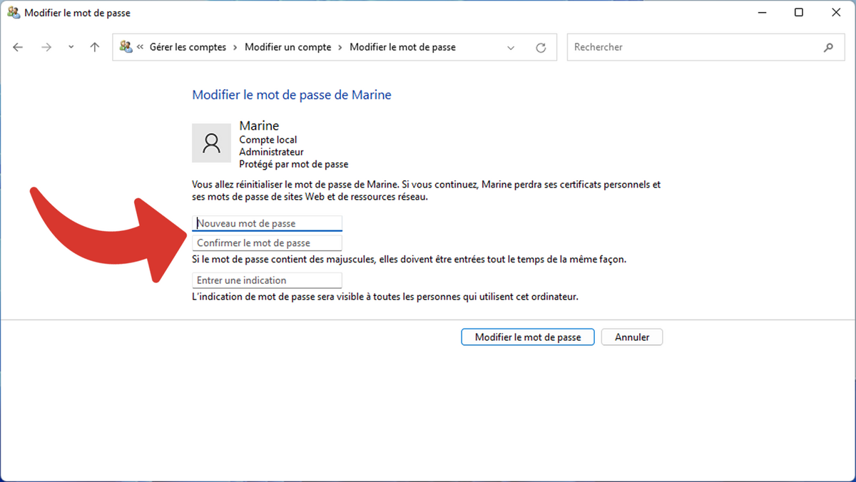 modifier mot de passe windows panneau configuration © © Clubic