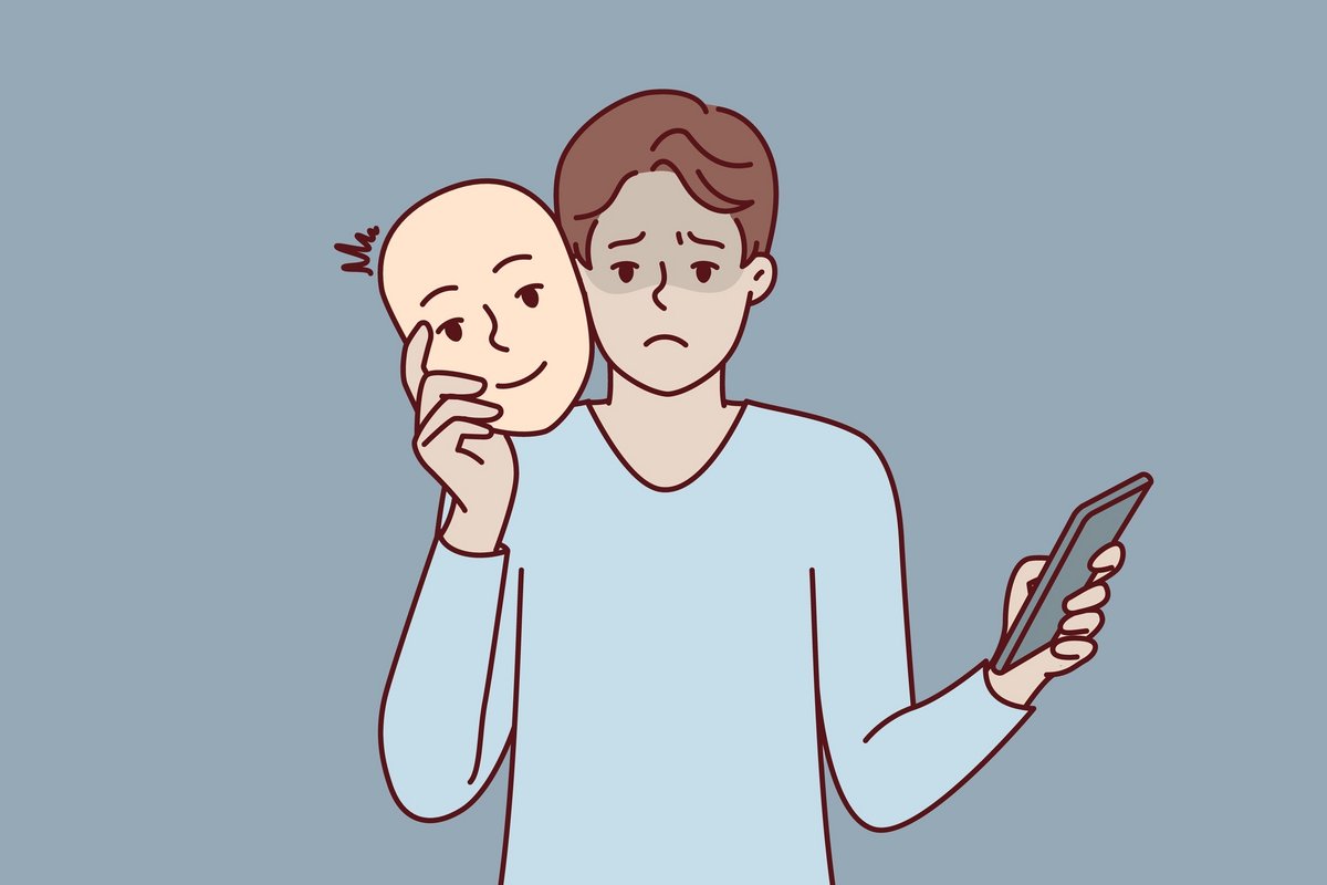 Dessin d'un homme malheureux, face à son téléphone portable © Drawlab19 / Shutterstock