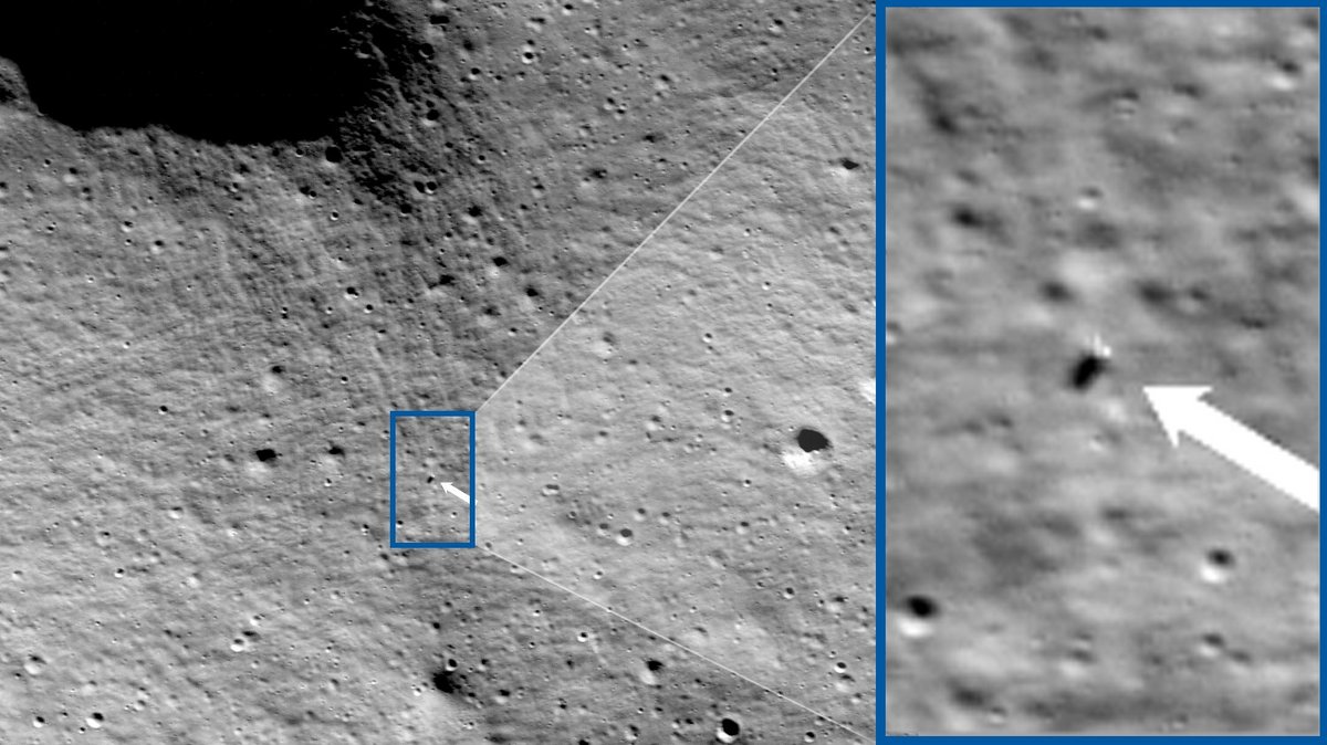 The Nova-C landing site on the Moon, observed at the end of February by NASA's LRO orbiter and its high-resolution optics.  ©NASA