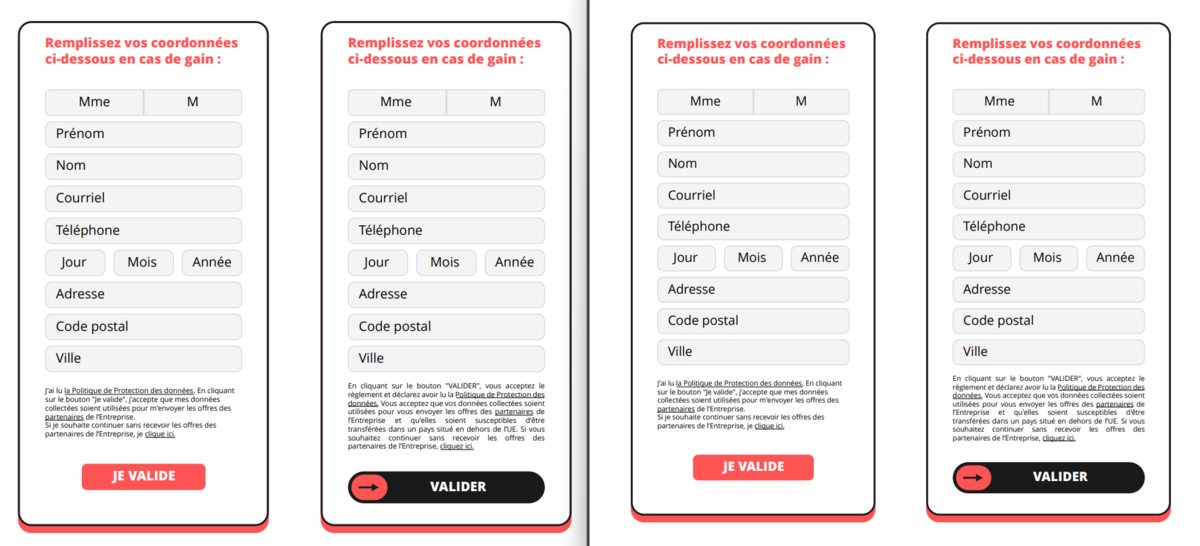Exemples de formulaires utilisés par les courtiers en données © CNIL