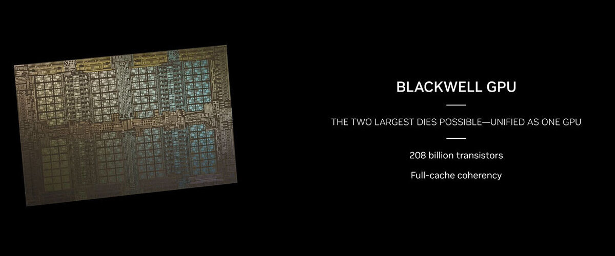 208 milliards de transistors au sein d'une puce B200 Blackwell. © NVIDIA