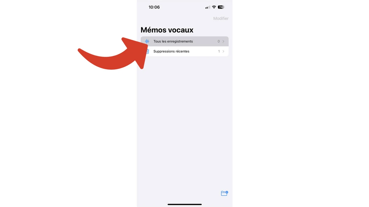 Menu Tous les enregistrements de l'app Dictaphone sur iPhone © Clubic