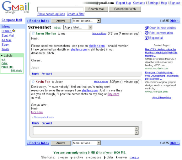 The Gmail interface at launch © Screenshot The Verge
