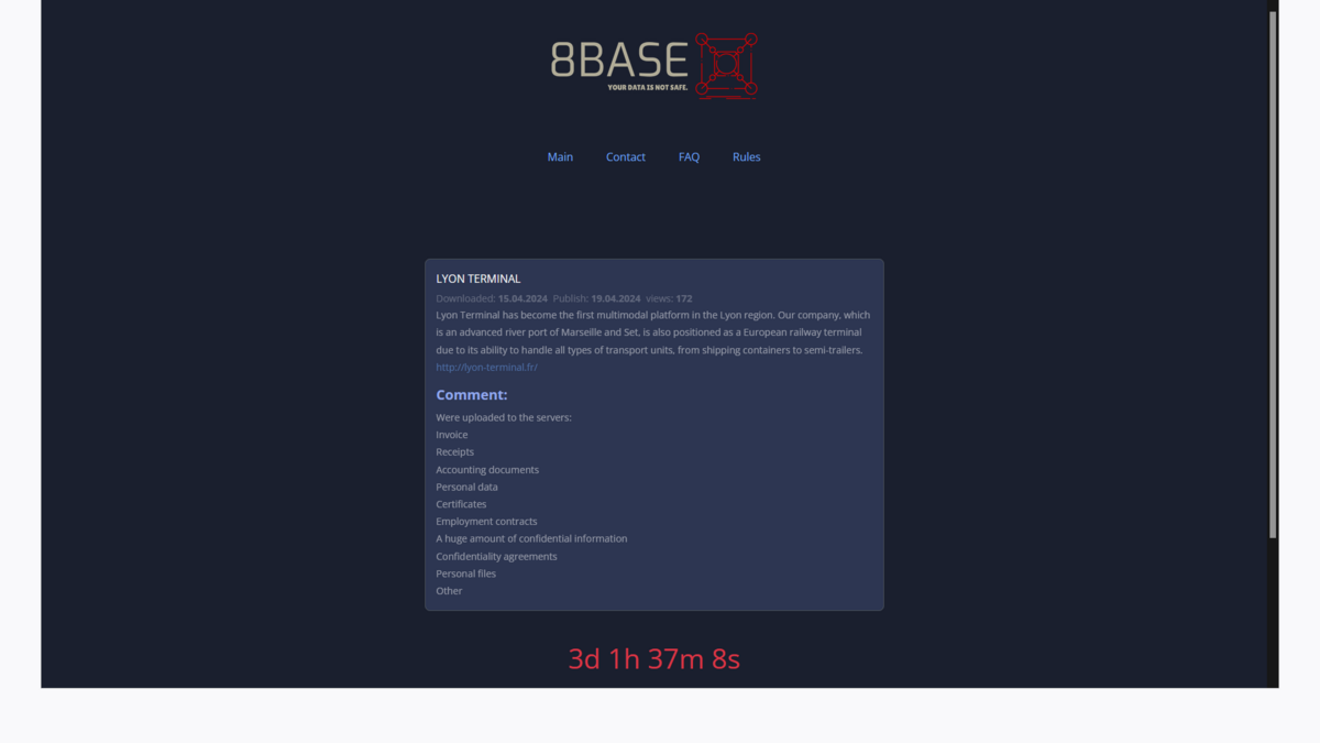 Capture d'écran de la page du groupe 8base, et du dossier constitué sur Lyon Terminal © Clubic