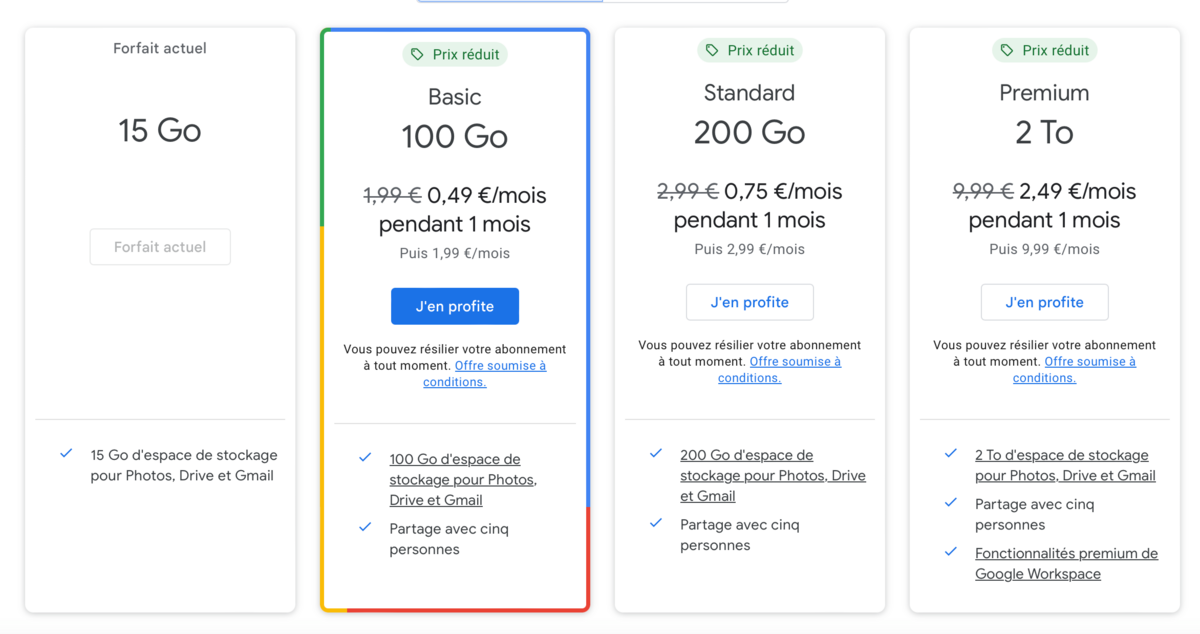 Google Drive - Offre tarifaire classique - @ Google