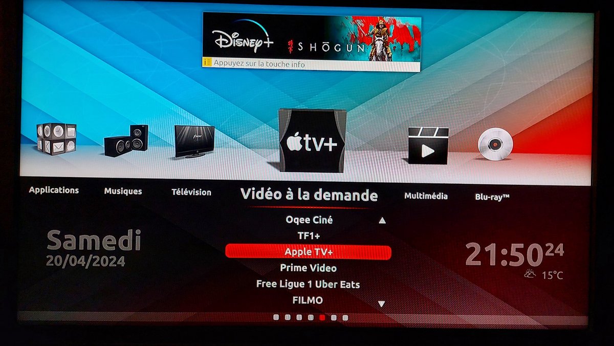 AppleTV+ sur la Freebox Révolution, avec publicité de Disney+ © X.com @cvrlh