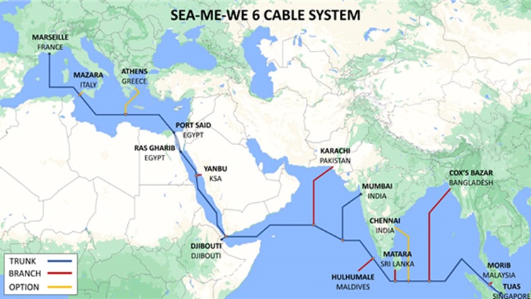 Le parcours du câble sous-marin SEA-ME-WE 6 © Consortium SEA-ME-WE
