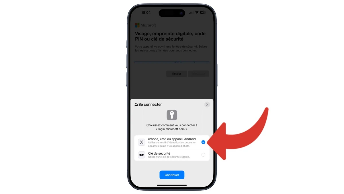 Le passkey enregistré dans l'appareil est utilisé automatiquement