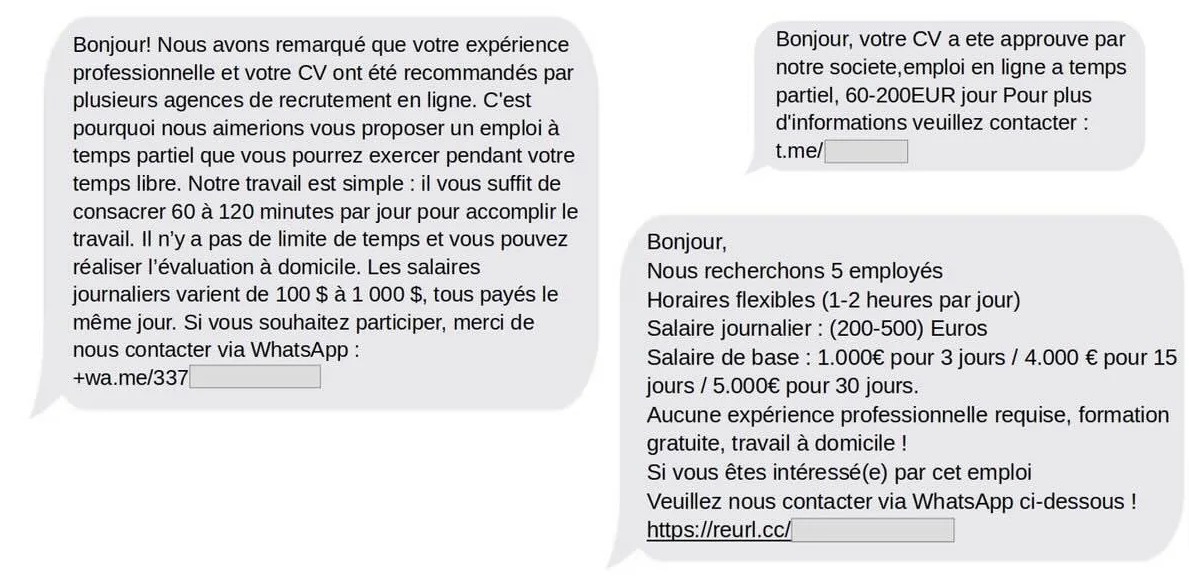 Voici un échantillon des messages frauduleux que vous pouvez recevoir © Cybermalveillance.gouv.fr