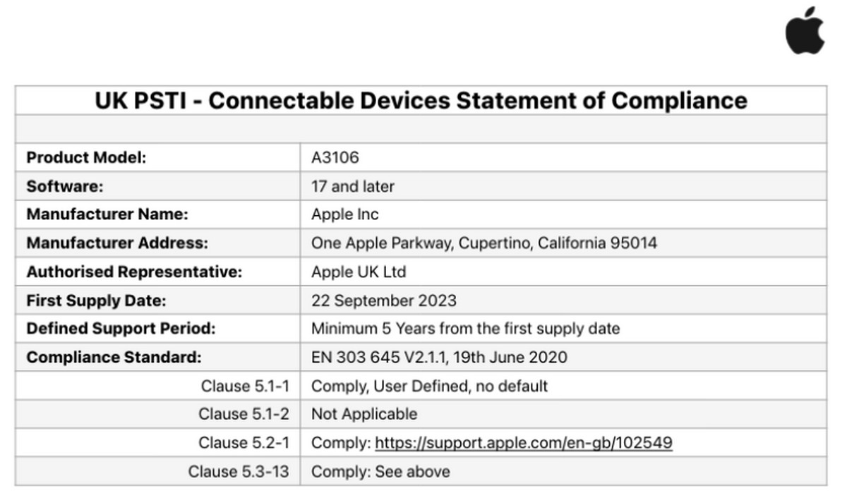 Screenshot of the document sent by Apple to the British authorities.  © Apple