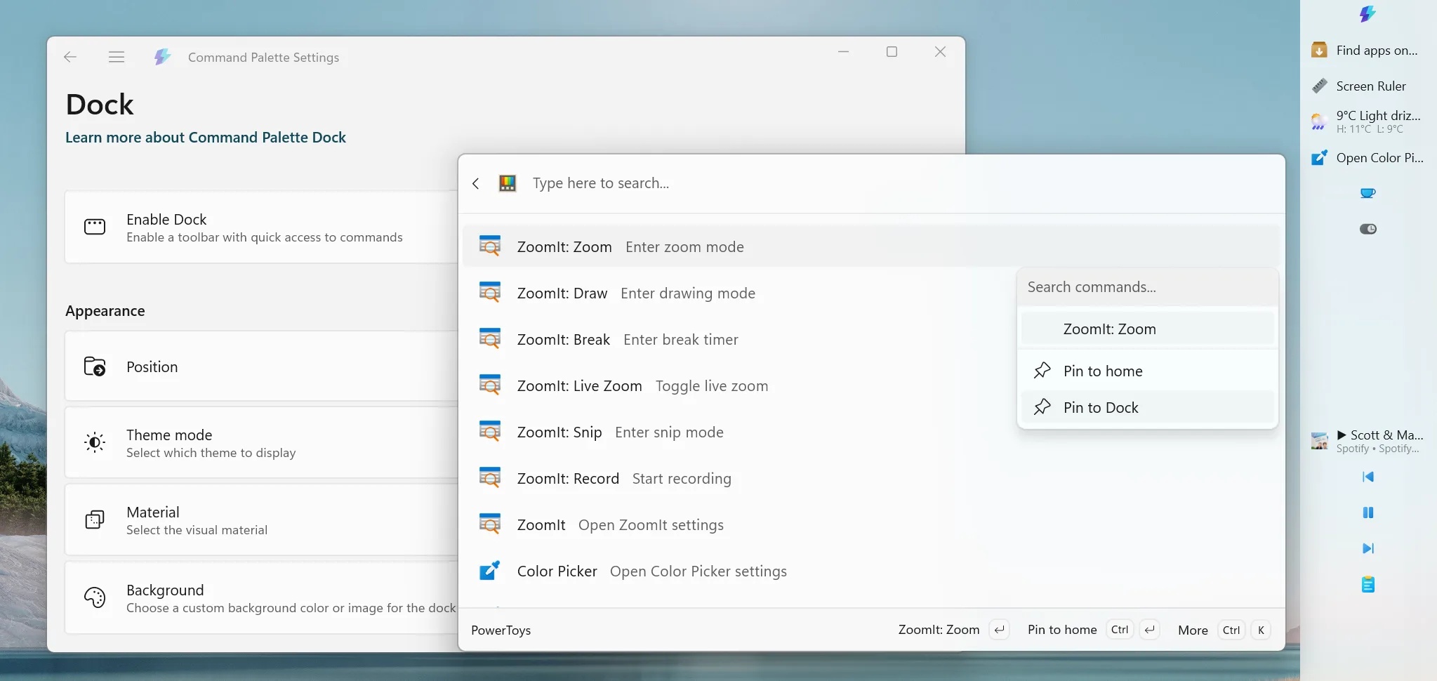 PowerToys 0.98.1 affine déjà le dock de la Palette de commandes