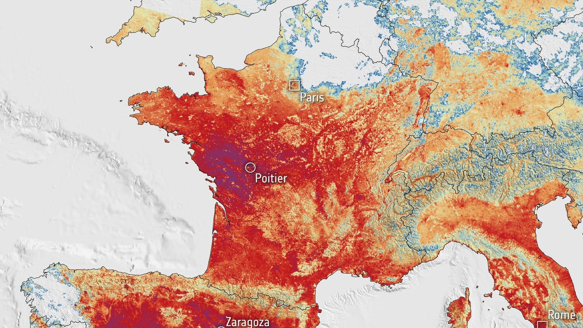 Une image satellite de l'ESA montre une Europe sous canicule, en surchauffe comme on l'a jamais vue