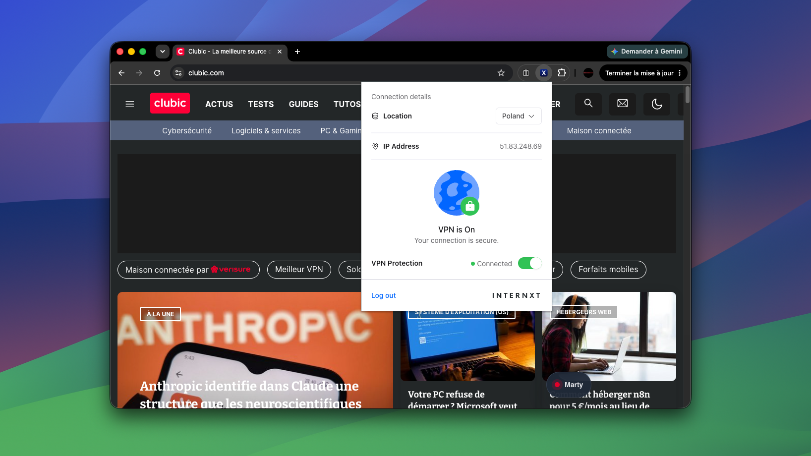 Avis Internxt VPN (2026), une extension pratique au premier abord, beaucoup moins à l'usage