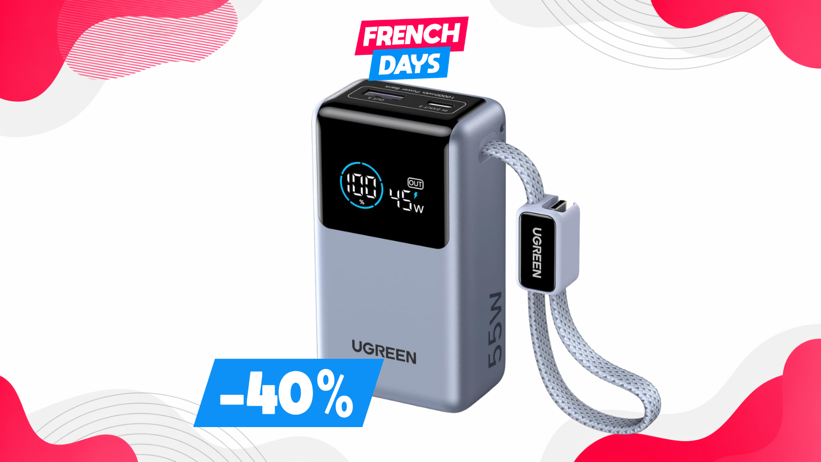 À 35,97€, la UGREEN Nexode Pro 55W réunit 10 000 mAh, écran et charge rapide 45W